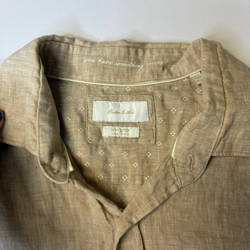 Porter And Ash 100% Linen Men’s Shirt Short Sleeve US M Tan Beige Casual Buttons